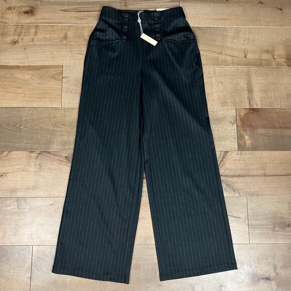 Max Studio London Women’s Size Small Black Pinstripe Wide Leg Sailor Pants NWT! - Picture 1 of 12